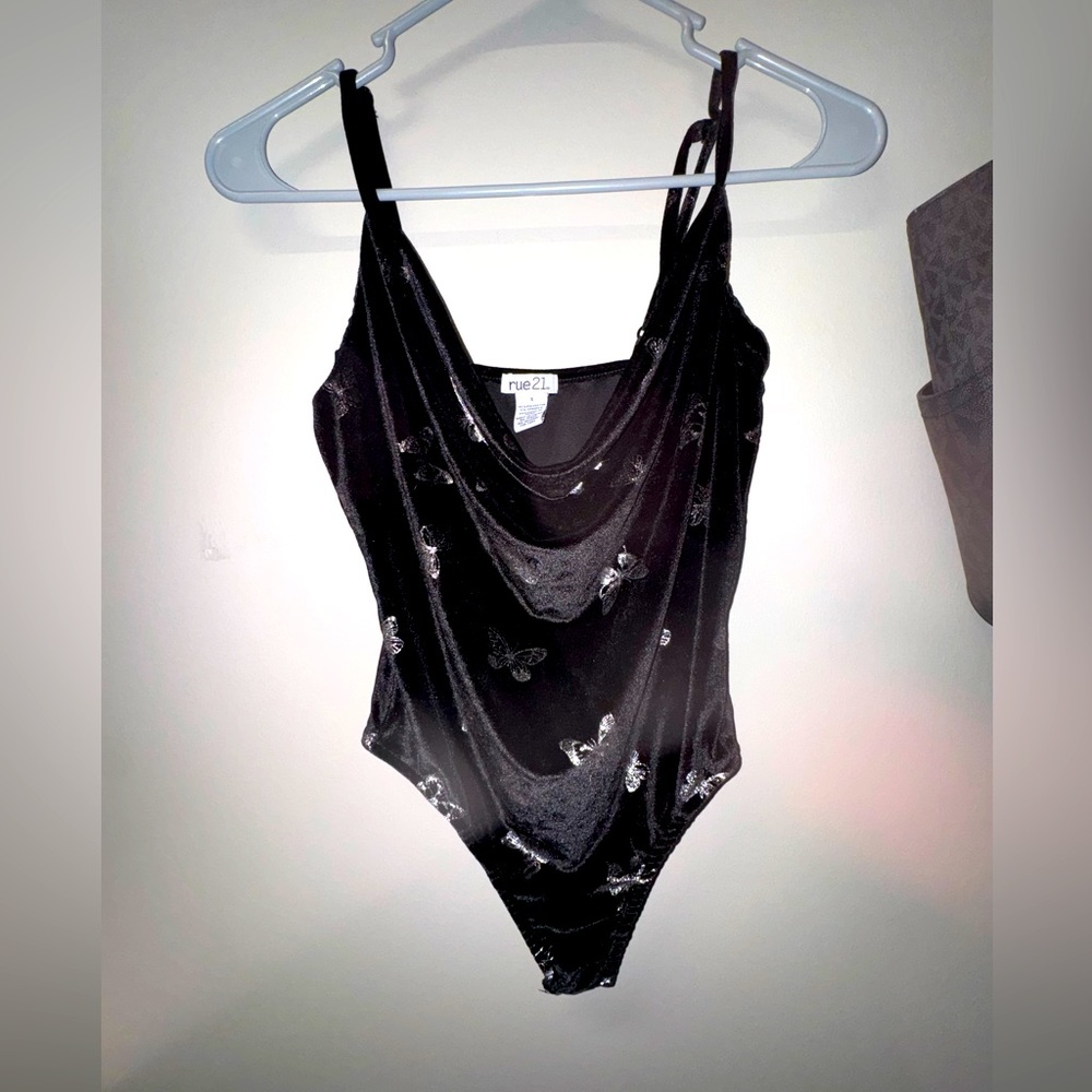 Black velvet body suit with silver butterflies from Rue 21 (Never worn)